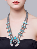 rRomildi Bohemian Style Tribal Turquoise Necklace Horn Pendant Alloy Plating Necklace