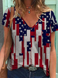 rRomildi Women's Flag Top American Flag Print Short Sleeve V-Neck T-Shirt