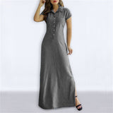 rRomildi Women's Denim Dress Casual Shirt Collar A Line Maxi Dress
