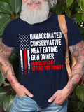 RomiLdi Mens Unvaccinated Conservative Meat Eating Gun funny Casual Cotton Short Sleeve T-Shirt