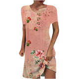 rRomildi Women's Retro Vintage Dress Summer Floral Print Crew Neck A Line Dress