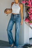 RomiLdi Womens Jeans Trouser Street Solid Patchwork High Waist Straight Denim Jeans