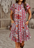 RomiLdi Women's Bohemian Print Flutter Sleeve Tiered Ruffle Dress