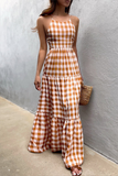 RomiLdi Casual Vacation Plaid Frenulum Backless Halter Dresses