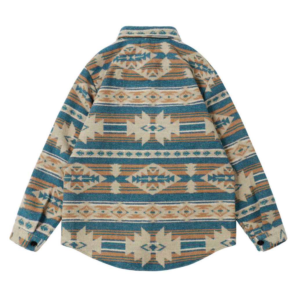 RomiLdi Men's Blue Aztec Geometric Jacket West Cowboy Style Lapel Collar Shirt Jacket Coat