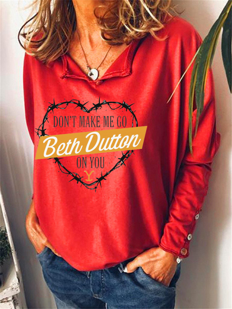 RomiLdi Women's Don't Make Me Go Beth Dutton On You Long Sleeve Turn Down Collar Shirt