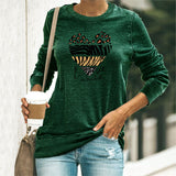 RomiLdi Loose Leopard Print Love Print Round Neck Long Sleeve T-Shirt for Women Love is Wild Letter Top