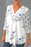 rRomildi Women's Floral Blouse Lace Sleeve V-Neck Elegant Shirt