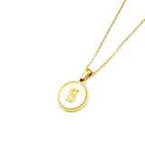 RomiLdi White Mother of Pearl Initial A-Z Pendant Necklace 18K Gold Plated Stainless Steel Necklace