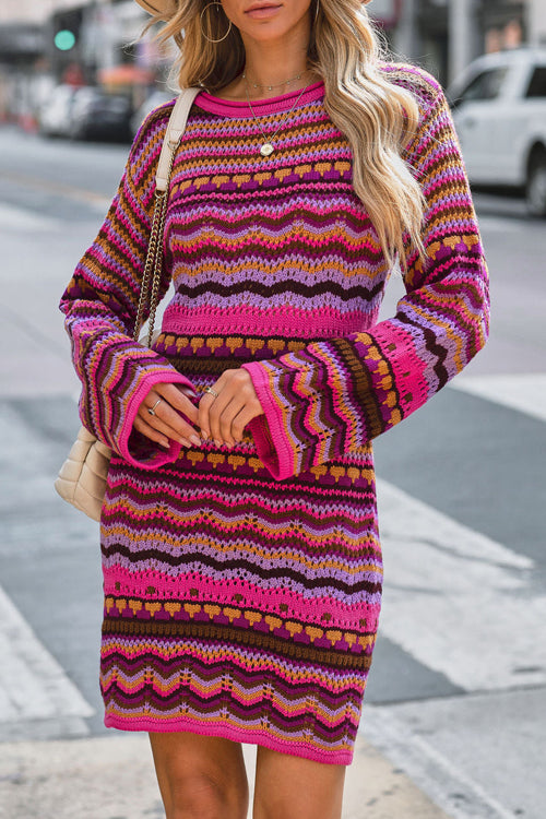 RomiLdi Rainbow Color Shine Striped Knit Mini Dress - 2 Colors