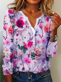 rRomildi Women's Floral Print T-Shirts All over Floral Print Long Sleeve Top