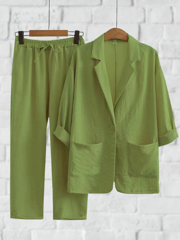 rRomildi Women's 2Piece Set Cotton Linen Blazer and Loose Pant
