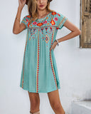 RomiLdi 2023 West Tribal Style Floral Print Casual Mini Dress