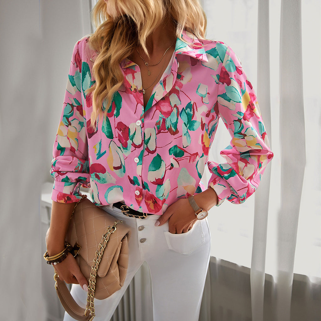 RomiLdi Women's Blouse Spring Artist Print Pink Shirt