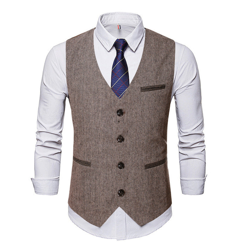 RomiLdi Men's Casual Vest Splicing Single-Breasted Vest Suit