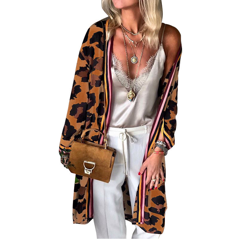 RomiLdi Women's Cardigan Leopard Print Open Front Loose Mid-Length Cardigan