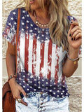 rRomildi Women's Flag Top American Flag Print Short Sleeve Crew-Neck T-Shirt S-5XL