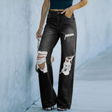 rRomildi Women's Denim Jeans Mid-Waist Ripped Hole Cowgirl Street Jeans
