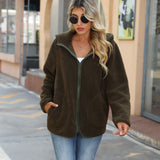 RomiLdi Womens Jacket Coat Hooded Long Sleeve Double Fleece Coat Army Green
