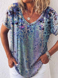 rRomildi Casual Geometric Abstract Floral Printed Loosen Short Sleeve Tunic T-Shirt
