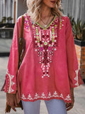 rRomildi Women's Bohemian Blouse Tribal Vintage Embroidery Floral Shirts