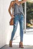rRomildi Women's Retro Jeans High Rise Split Ankle Distressed Skinny Denim
