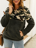 RomiLdi Women's Sweatshirt Leopard Print Half Zipper Stand Collar Front Pocket Fleece Sweatshirt