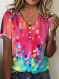 rRomildi Women's Colorful Polka Dots Print Top V-Neck Short Sleeve T-Shirts