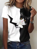 rRomildi Women's Cat Top Full Lovely Cat Print Crew Neck T-Shirts