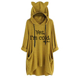 RomiLdi Womens Yes I'm Cold Letter Print Cat Ear Hoody Loose Sweatshirt