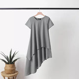 RomiLdi Round Neck Casual Asymmetric Hem Solid Midi T-Shirt Dress