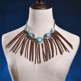 rRomildi Bohemian Style Tribal Turquoise Necklace Tassel Alloy Necklace