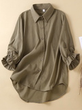 rRomildi Women's Casual Shirts Lapel Soft Cotton Linen Solid Color Blouse
