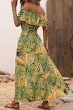 rRomildi Sexy Vacation Floral Frenulum Slit Off the Shoulder Printed Dress Dresses