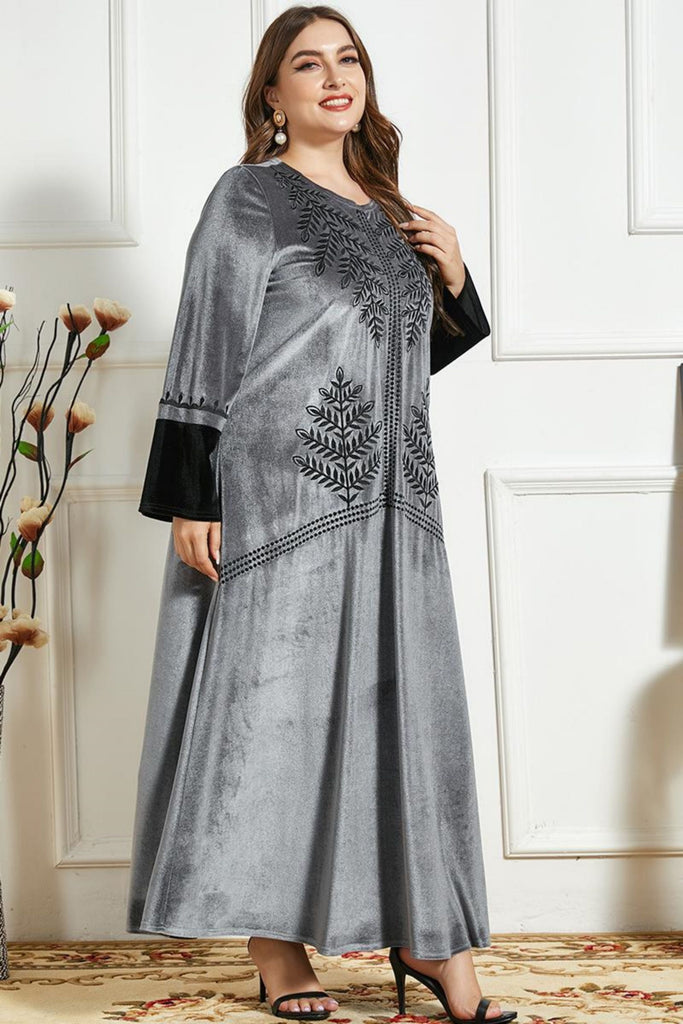 rRomildi Embroidered Velvet Long-Sleeve Dress