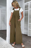 rRomildi Women's Jumpsuits Solid Color Wide-leg Cotton and Linen Overalls