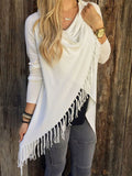 RomiLdi Solid Color Casual Fringe Long Sleeve Womens T-shirt