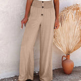 rRomildi Women's Cotton Linen Pants Solid Wide Leg Casual Trousers 8Colors