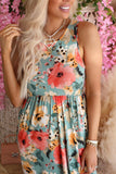 RomiLdi Boho Print Sleeveless High Waist Long Floral Dress