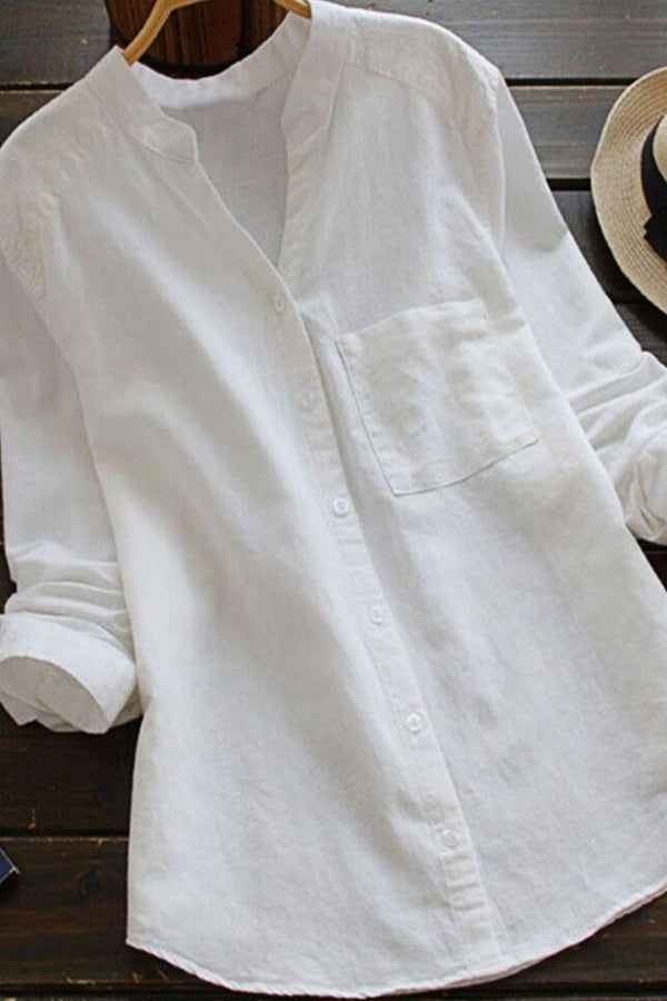 rRomildi Women's Blouse Cotton Linen Lapel Collar Shirts