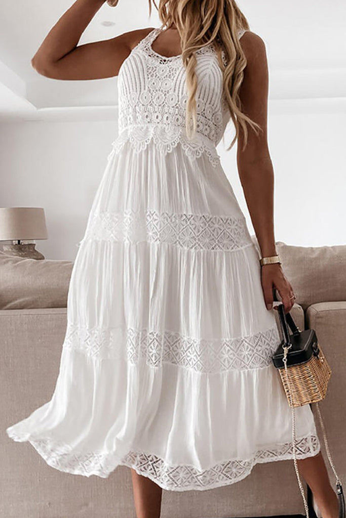 rRomildi Elegant Solid Lace V Neck Dresses