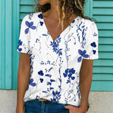 rRomildi Women's Floral Tops V-Neck Flower Print Spring Summer Casual T-Shirts
