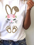 RomiLdi Easter Bunny Print Casual Short Sleeve T-Shirt for Women