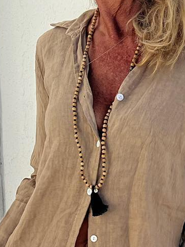 rRomildi Women Casual Khaki Shirt Collar Button Down Linen Breathable Long Sleeve Blouse