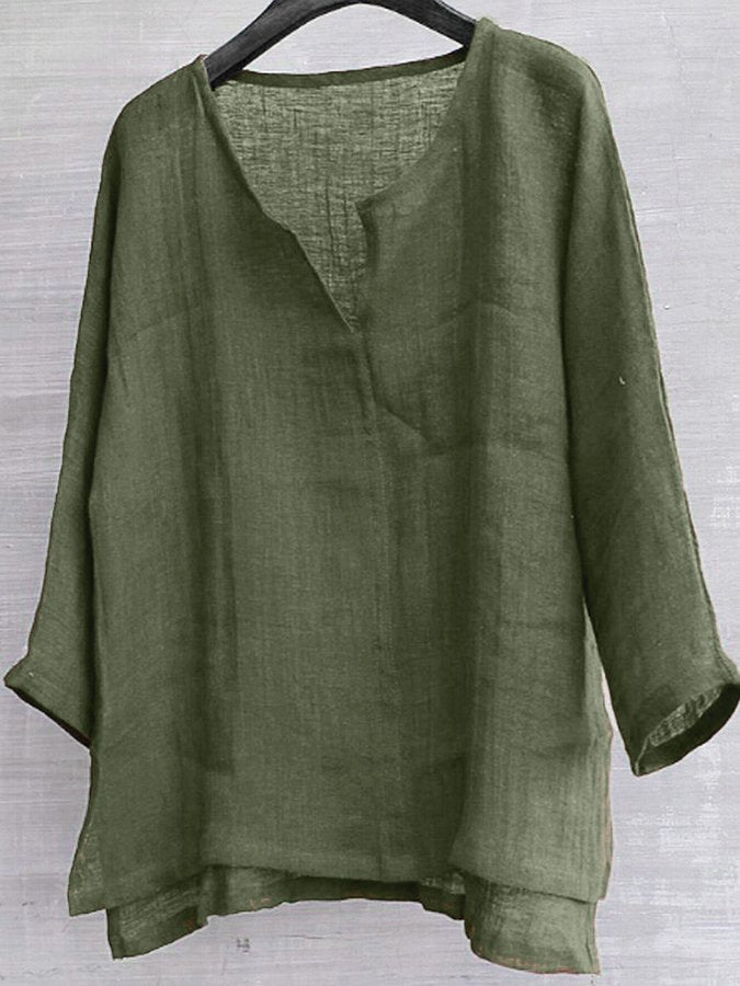 rRomildi Men's Cotton Linen Loose V-Neck Long Sleeve Shirt