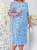 RomiLdi Plus Size Women's Dress Embroidered Floral Lace Cocktail Party Dress Mother of the Bride Dress