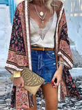 rRomildi Women's Open Summer Beach Cover Casual Vintage Floral Print Doll Sleeve Cardigan