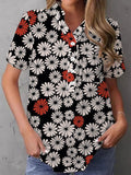 rRomildi Women's Casual Floral Shirts V-Neck Loose Floral Print Blouse Top