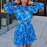 RomiLdi Women's Dress Floral Print Long Sleeve Shirt and Ruffled Skirt 2 Piece Set