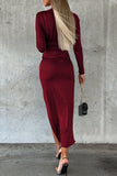 RomiLdi Elegant Fold Solid Color V Neck Wrapped Skirt Dresses